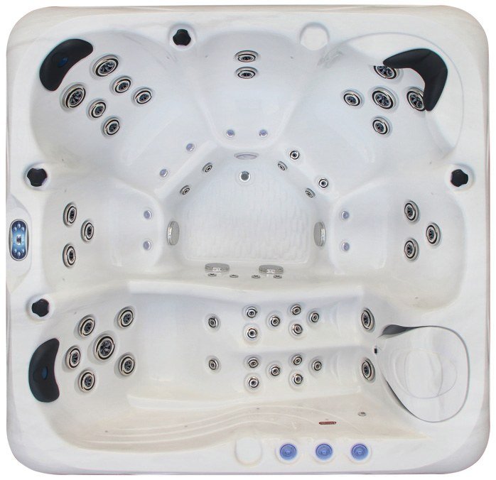 Mondial Piscine — Spa Confort 6 : 6 postes de massage, 5 assis et 1 allongé, 49 jets de massage air/eau, 8 j